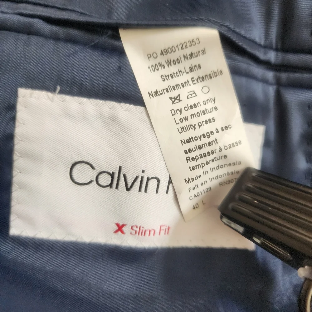 Calvin Klein Wool Slim Fit Suit Jacket in Blue Size 40L